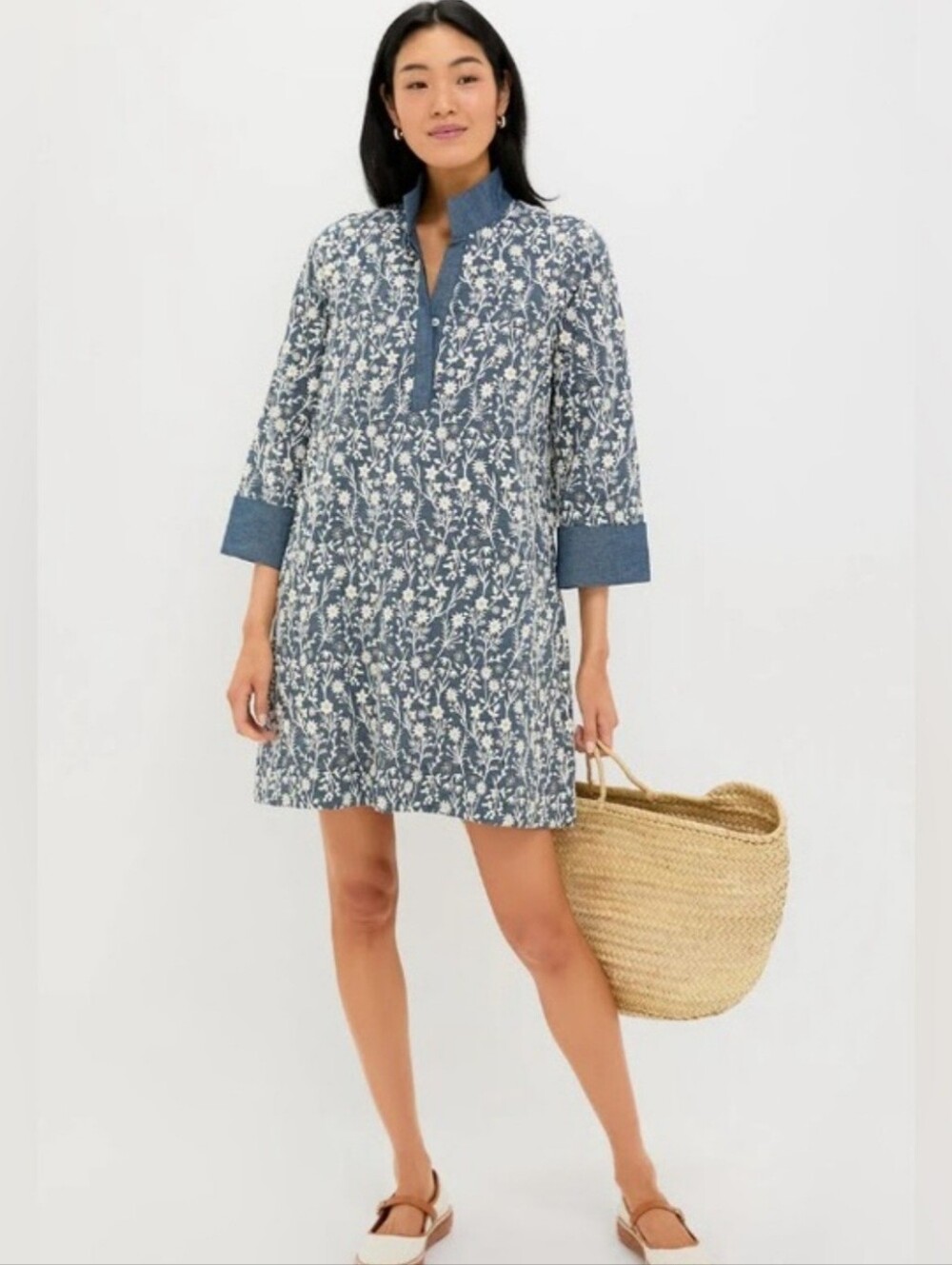 Tuckernuck Embroidered Chambray Wildflower Meadows Megan Dress Sz:M